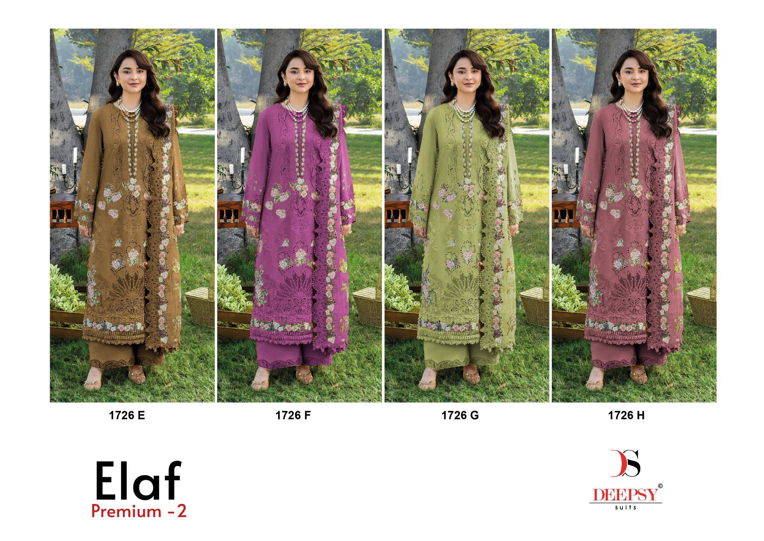 ELAF Premium-3 Luxury Lawn by  DEEPSY SUITS 1726-ETo 1726-H Series Designer Pakistani Suits Pure cotton Dresses At Wholesale Price